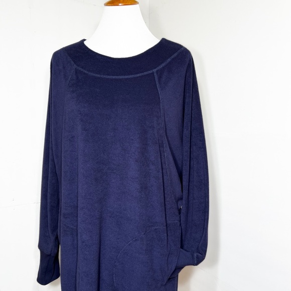 SOLD-NWT Anthropologie Slouchy Navy Blue Terry Sweatshirt Dolman Cocoon Dress - Picture 3 of 11